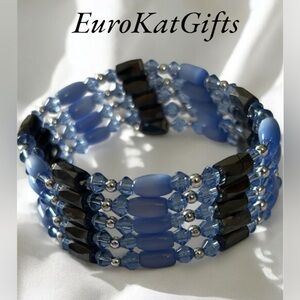Beaded Magnetic Wrap Bracelet Colorful Handmade NEW Blue black gray